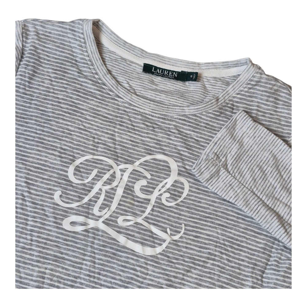 Lauren Ralph Lauren LRL Long Sleeve Gray White Striped Sleep Shirt Women's S